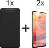 iParadise Samsung A90 Hoesje - Samsung galaxy A90 hoesje zwart siliconen case hoes cover hoesjes - 2x Samsung A90 screenprotector