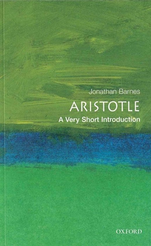 Boek 'Aristotle A Very Short Introduction' van Jonathan Barnes. Groene en blauwe abstracte omslag.