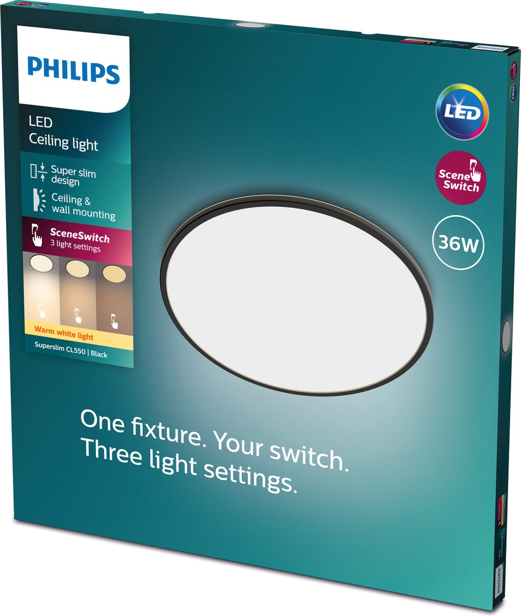 Philips Plafondlamp Superslim Zwart Ø55cm 36w