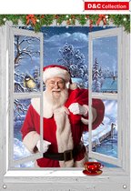 D&C Collection - tuinposter - 65 x 90 cm - wit venster kerstlandschap santa - kerstposter - winterposter - kerstdecoratie
