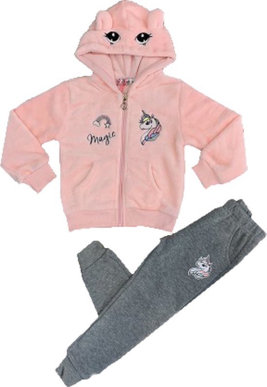 Unicorn onesie-pyjama-kledingset-broek en trui met capuchon-cap-unicorn kleding voor meisjes - licht roze, 3 Jaar(98)