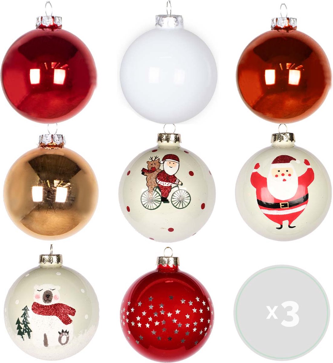 Kerstballen set glas - Set van 24 stuks – Incl. haakjes – Breekbaar – Rood - ⌀8 cm