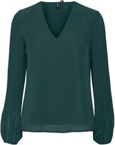 Vero Moda VMCIARA LS V-NECK PLISSE TOP - Sea Molss Green