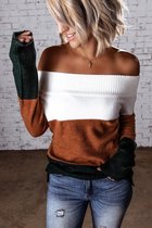 Off Shoulder Trui Sweater Dames - Kleurvlakken - Maat XL