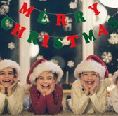 Kerst Vintage Vlaggenlijn / Guirlande Merry Christmas - Slinger / Banner van Vilt / Stof - Wasbaar | Kerstfeest - Raam / Deur Decoratie – Kerstversiering | Effen - Rood / Groen |  Feest - Decoratie