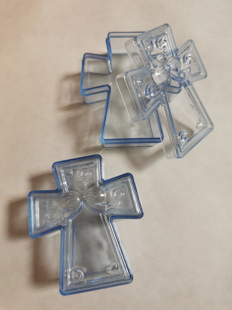24 blauw transparante doosjes kruis voor doop of communie uitdeel bedankje - traktatie