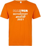 Kids T-shirt oranje Master of Motorsport 2021 | race supporter fan shirt | Formule 1 fan kleding | Max Verstappen / Red Bull racing supporter | wereldkampioen / kampioen | racing souvenir | m