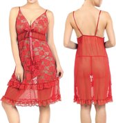 Sexy Nachtjurk Babydoll met String S713 - rood - on size - 38/50