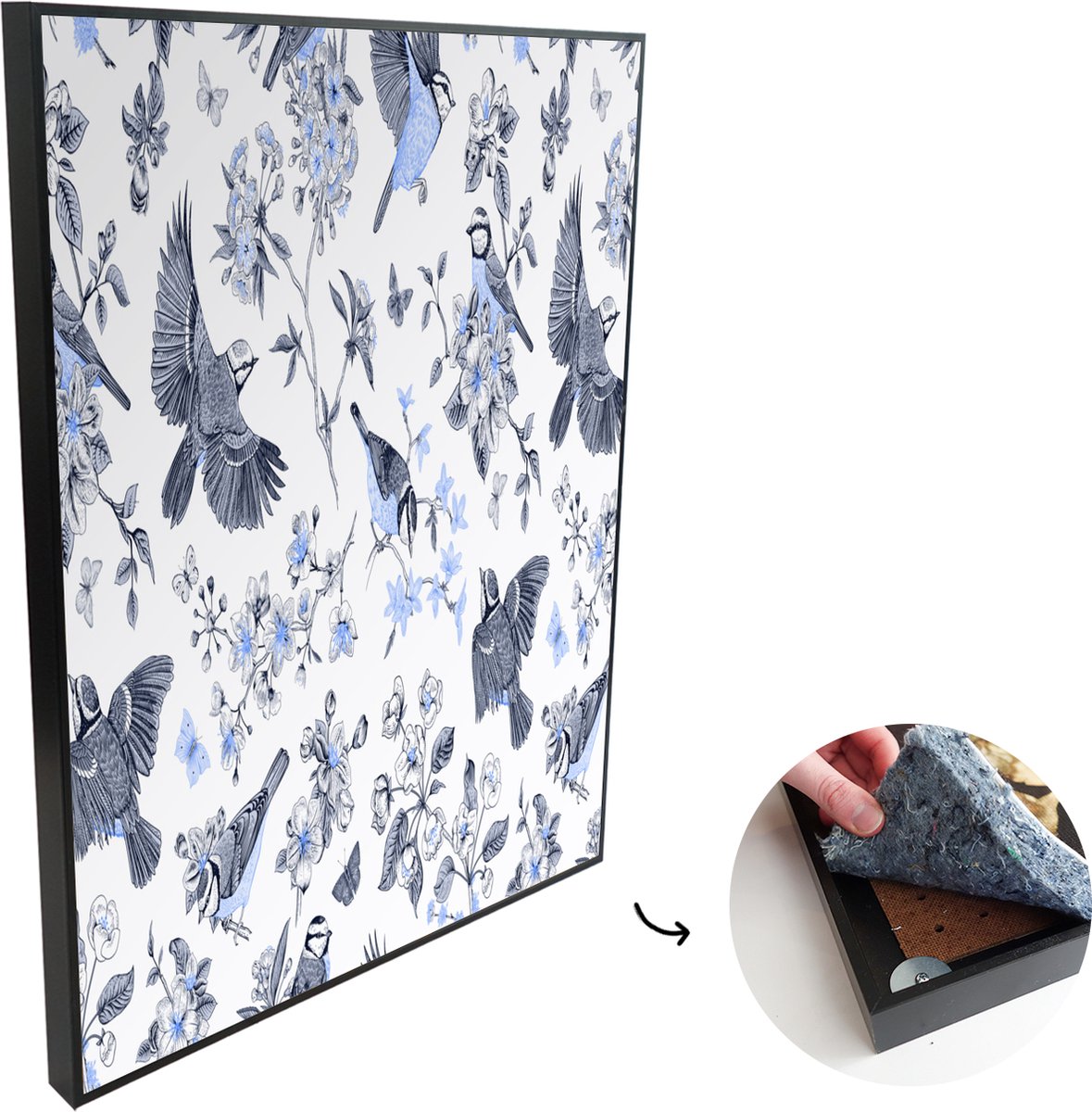 Akoestische Panelen - Geluidsisolatie - Akoestisch Wandpaneel - Wanddecoratie - Schilderij - 100x150 cm - Bloemen - Vogel - Blauw - Geluidsdemper - Isolatie platen - Studio Schuim