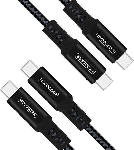 2x MOJOGEAR USB-C naar USB-C kabel 100W USB 3.1 Extra Sterk - 3 meter - Snellader geschikt voor o.a. Smartphones/Telefoons/ iPhone 15 / iPad Pro - Zwart/Donkergrijs [DUOPACK]