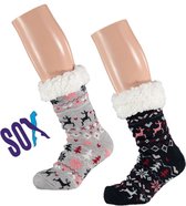 SOX Huissokken 2 PACK Kerst met ABS Comfy sok Warm up Wintertekening 37/42 Marine/L. Grijs met lurex Dames