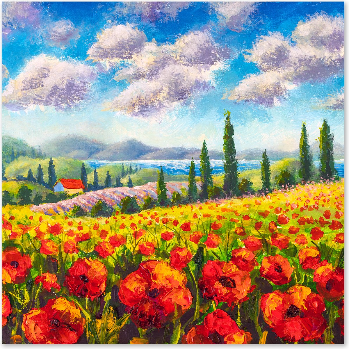 Graphic Message - Peinture sur Toile - Jardin Fleurs - Paysage Coloré -  60x60