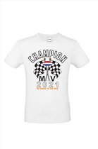 Kids T-shirt wit Champion MV 2021 | race supporter fan shirt | Formule 1 fan kleding | Max Verstappen / Red Bull racing supporter | wereldkampioen / kampioen | racing souvenir | maat 140