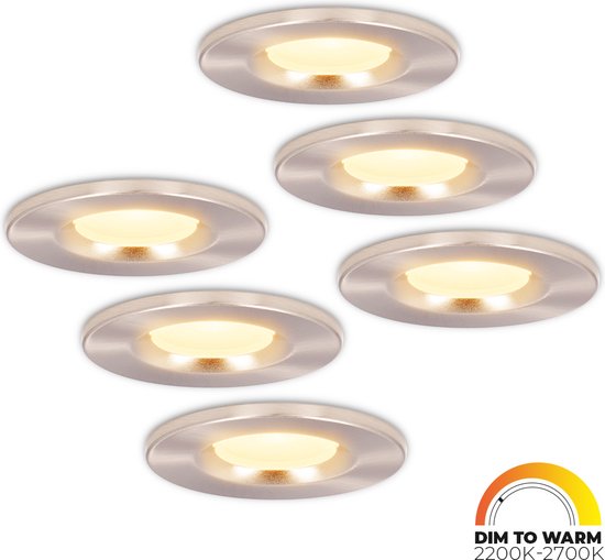 Set de 6 spots LED encastrables à intensité variable en acier inoxydable Venezia 6 Watt 2200-2700K IP65 - Dim to warm