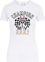 Dames T-shirt wit Champion MV 2021 | race supporter fan shirt | Formule 1 fan kleding | Max Verstappen / Red Bull racing supporter | wereldkampioen / kampioen | racing souvenir | maat S