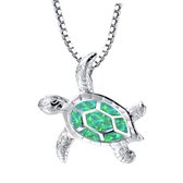 Bixorp - Collier en argent avec tortue de mer - Beaux détails verts sur la tortue - Joli collier tortue ton argent
