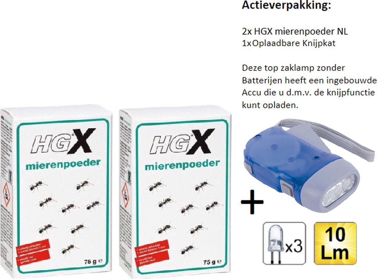 HGX mierenpoeder NL - 2 stuks + Knijpkat/Zaklamp