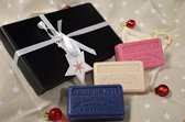 Kerst cadeau box zeep, Kerst box met Rode klei, Honing, Den & Sisal zeepzakje