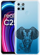 Realme C25Y Hoesje Elephant Mandala Black - Designed by Cazy