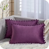 Topfinel Fluweel Kussenslopen met Bal Eenkleurige Kussenslopen Zitkussen Decoratief Kussen Sofa Slaapkamer Kantoor Decoratieve Kussenhoes Hoofdkussen 30x50cm,Paars