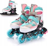 Meteor 2in1 - schaatnsen/skeelers blauw/roze - maat 34-37 verstelbaar **Cadeau Tip**