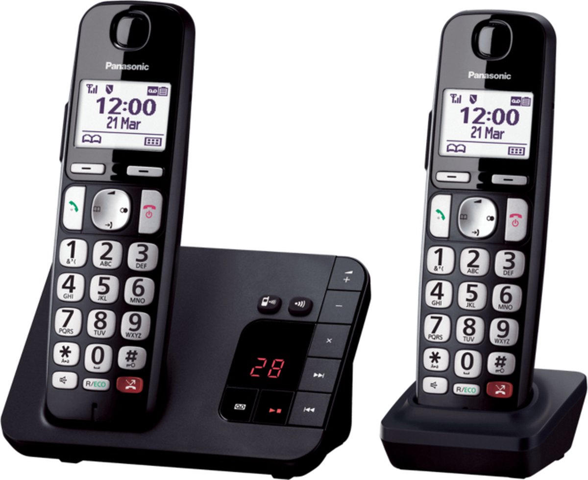 Panasonic KX-TGE262NLB senioren DECT-telefoon duo met antwoordapparaat Nummerherkenning Zwart
