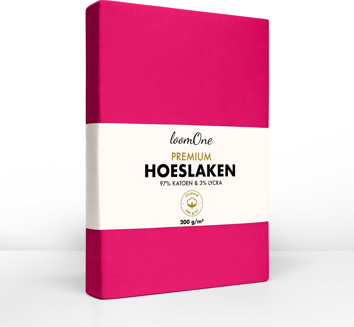 Loom One Premium Hoeslaken – 97% Jersey Katoen / 3% Lycra – 200x220 cm – tot 35cm matrasdikte– 200 g/m² – voor Boxspring-Waterbed - Felroze