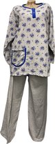 Dames pyjamaset flanel met bloemenprint XL grijs/blauw