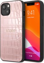 Guess - Croco Backcover hoes - iPhone 13 - Roze + Lunso Tempered Glass