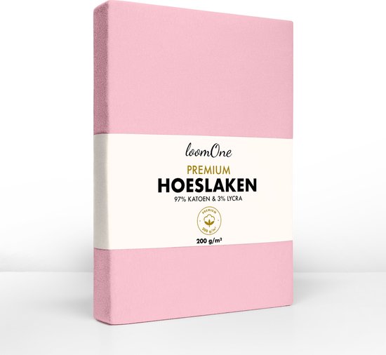 Loom One Premium Hoeslaken – 97% Jersey Katoen / 3% Lycra – 180x220 cm – tot 40cm matrasdikte– 200 g/m² – voor Boxspring-Waterbed - Roze