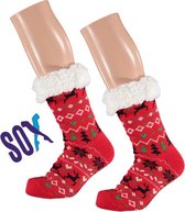 SOX Huissokken 2 PACK Kerst met ABS Comfy sok Warm up Wintertekening 37/42 Rood met lurex Dames