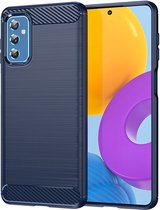 Samsung Galaxy M52 Hoesje - MobyDefend TPU Gelcase - Geborsteld Metaal + Carbonlook - Navy Blauw - GSM Hoesje - Telefoonhoesje Geschikt Voor Samsung Galaxy M52