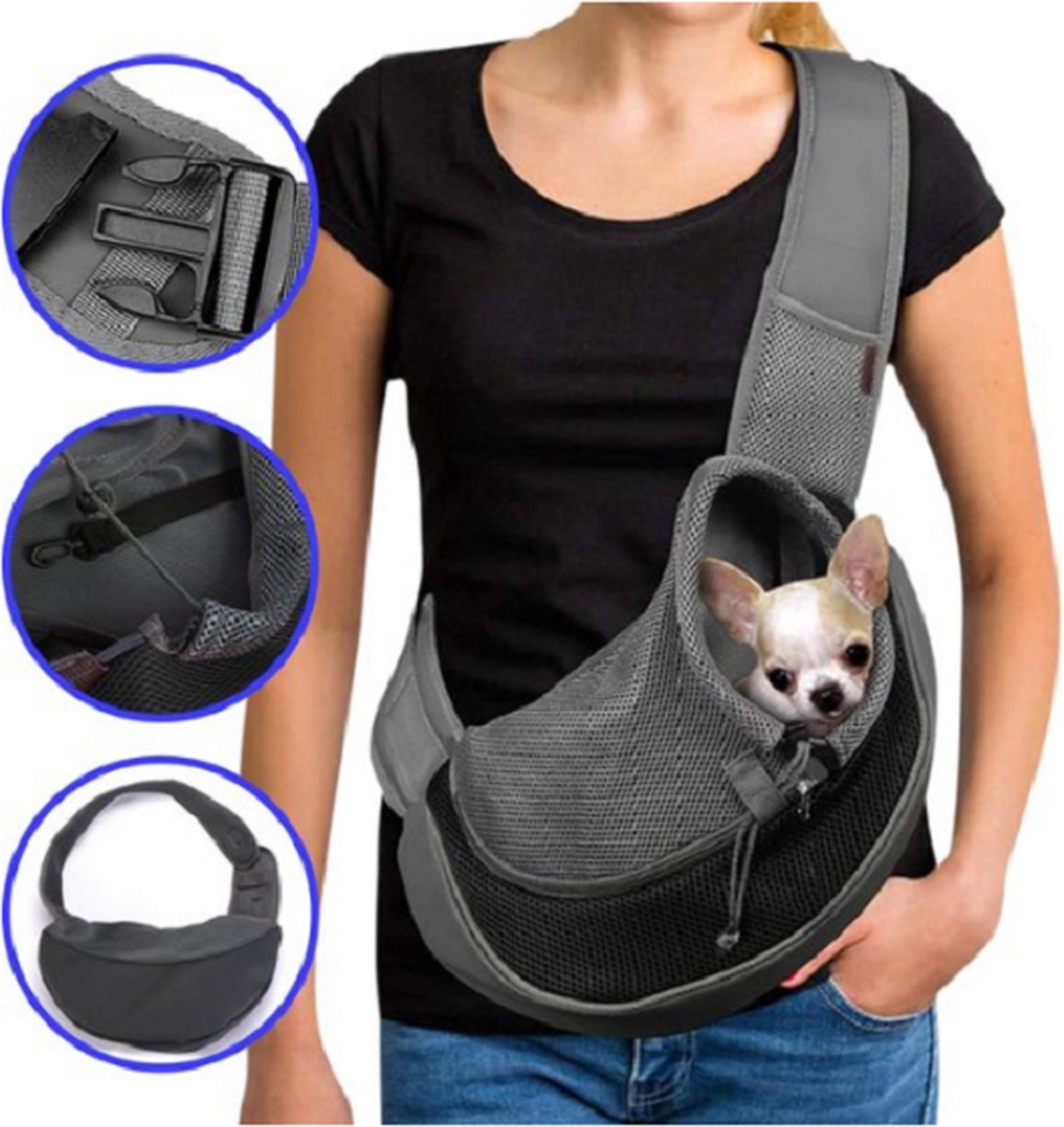 Hondendraagtas - Dieren - Honden - Katten - Draagzak - Zwart - 46 x 28 - Maat L - tot 6 kg.