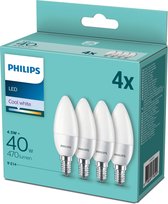 Philips LED E14 - 4.5W (40W) - Koel Wit Licht - Niet Dimbaar - 4 stuks