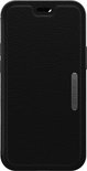 Zwarte OtterBox Strada telefoonhoes, gesloten voorkant met OtterBox logo.