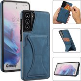 Samsung Galaxy S21 Lederen Hoesje | Back Cover Telefoonhoesje | Pasjeshouder | Blauw