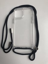 Hoogwaardige Anti Shock Siliconen Backcover met Zwart Koord - Geschikt voor iPhone 12 / 12 Pro - Premium Kwaliteit Stoot rubber Siliconen - Transparant (Past Alleen 12 / 12 Pro)