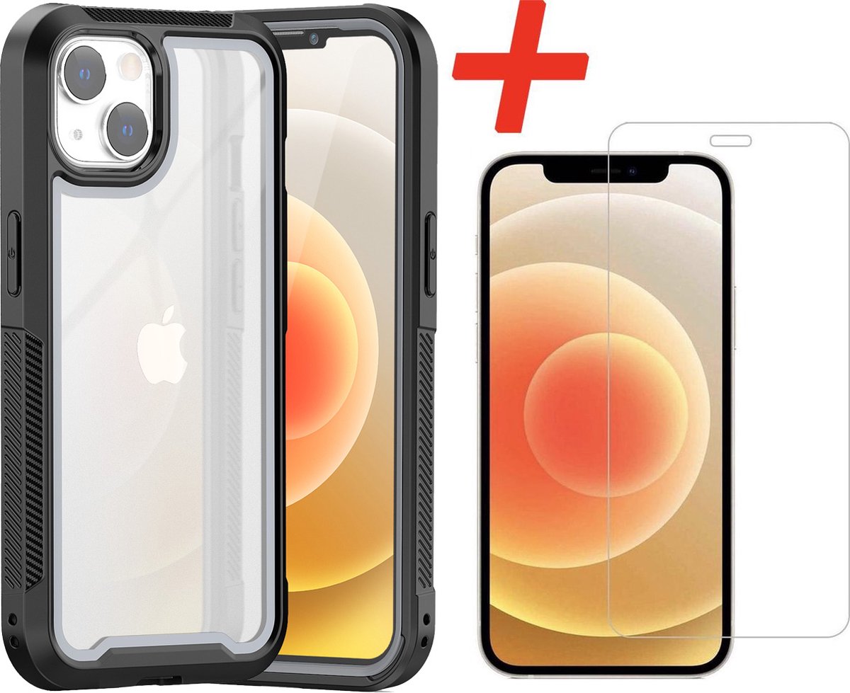 Backcover geschikt voor Apple iPhone 13 - Zwart - Shockproof + Glas Protector