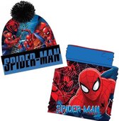 Marvel Spiderman winterset - 2 delig - muts + colsjaal - zwart/blauw - Maat 54 cm (ongeveer 4-7 jaar)