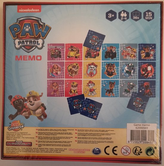 Thumbnail van een extra afbeelding van het spel Nickelodeon Memoryspel Paw Patrol Junior 36-delig