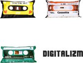 Digitalizm | Set sierkussen (3 stuks) | Retro Tape | Retro Cassette | 50 x 30 cm | Voordeel pack