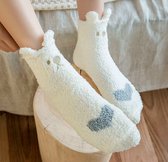 Warme sokken dames - huisokken - wit - met  hart / kat -  leuke oortjes / oren - 36-40 - extra zacht