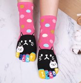 Teensokken dames - teen sok - toesock - paars - roze - met leuke print - 36-40