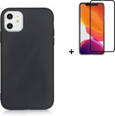 Hoesje iPhone 11 - Screenprotector iPhone 11 - Siliconen - iPhone 11 Hoes Zwart Case + Full Tempered Glass
