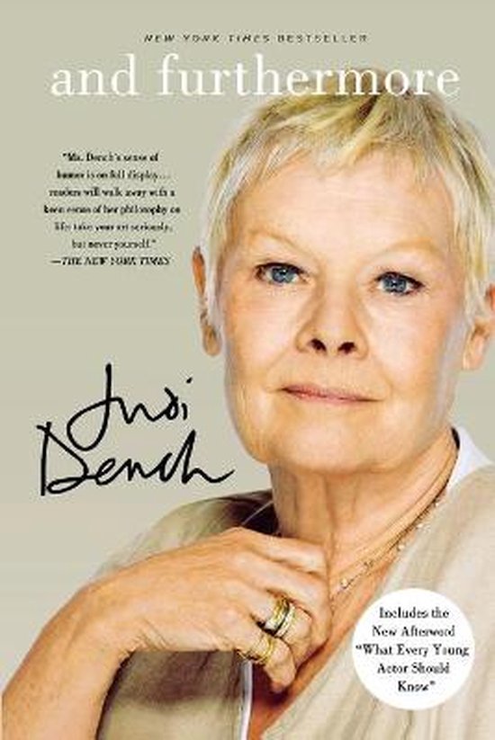 Boekomslag van 'And Furthermore' met een close-up van Judi Dench met blonde, korte haren en sieraden.