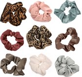 Scrunchie Set | satijn | Haarelastiek Pack - 9 stuks | Haarwokkel | roze