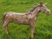 SENSE Teak Wortelhout Staand Paard Ariana - In & outdoor decoratie – Tuin objecten - Houten Veulen - Manege Ruiter 150X35X120CM