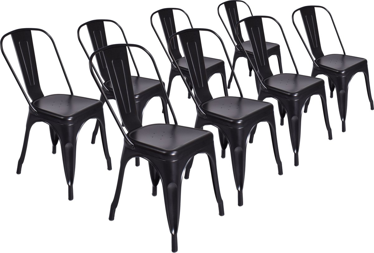 Stapelstoel Vintage Tolix - Set van 8 - Zwart metaal - Stapelbaar