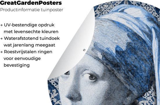 Garden Circle Girl with a Pearl Earring - Johannes Vermeer - Bleu de Delft - 150x150 cm - Poster Jardin Rond - Extérieur