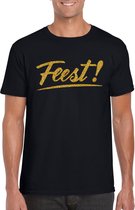 Feest t-shirt zwart met gouden glitter tekst heren - Glitter en Glamour goud party kleding shirt 2XL
